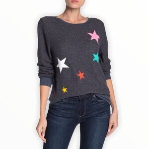WILDFOX Star Scatter Print Sweatshirt Baggy Beach Jumper Navy Blue Top Small
